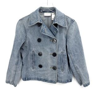 Liz Claiborne Denim Jacket Size Petite Double Breasted Sailor Buttons Fisherman